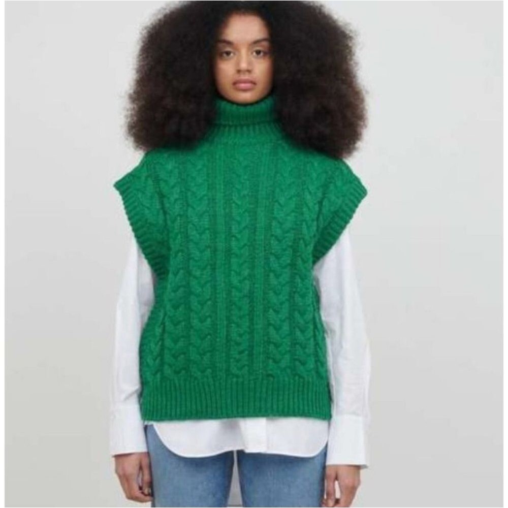 Jakke Sade Sleeveless Chunky Cableknit Turtleneck Sweater Vest Size US 2